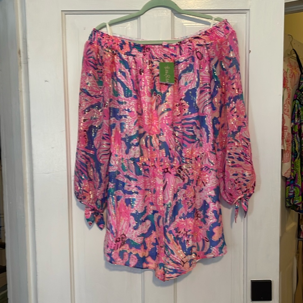 Lilly PulitzerSparkly  Myri Swirling Seadream Romper sz medium NWT Brand New